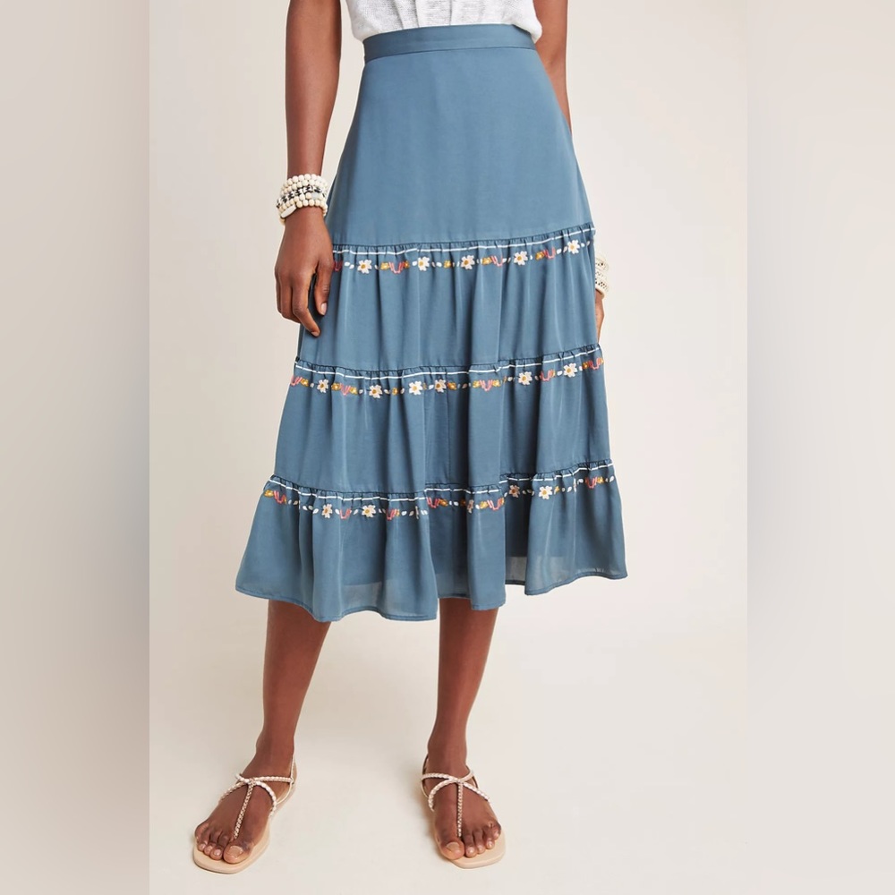 Anthropologie Dolan Bianca Embroidered Midi Skirt Size Medium